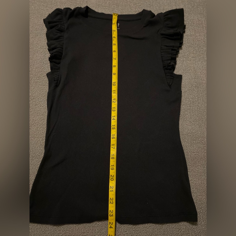 GAP Women's Large Stretchy Ribbed Knit Black Ruffle Sleeve Casual Tee - Picture 5 of 5